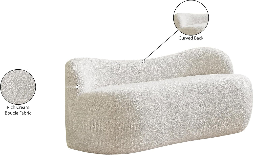 Meridian Furniture 119Cream Flair Collection Modern | Contemporary Boucle Fabric Upholstered Bench with Curved Back Design, Cream, 62" W x 23" D x 24" H