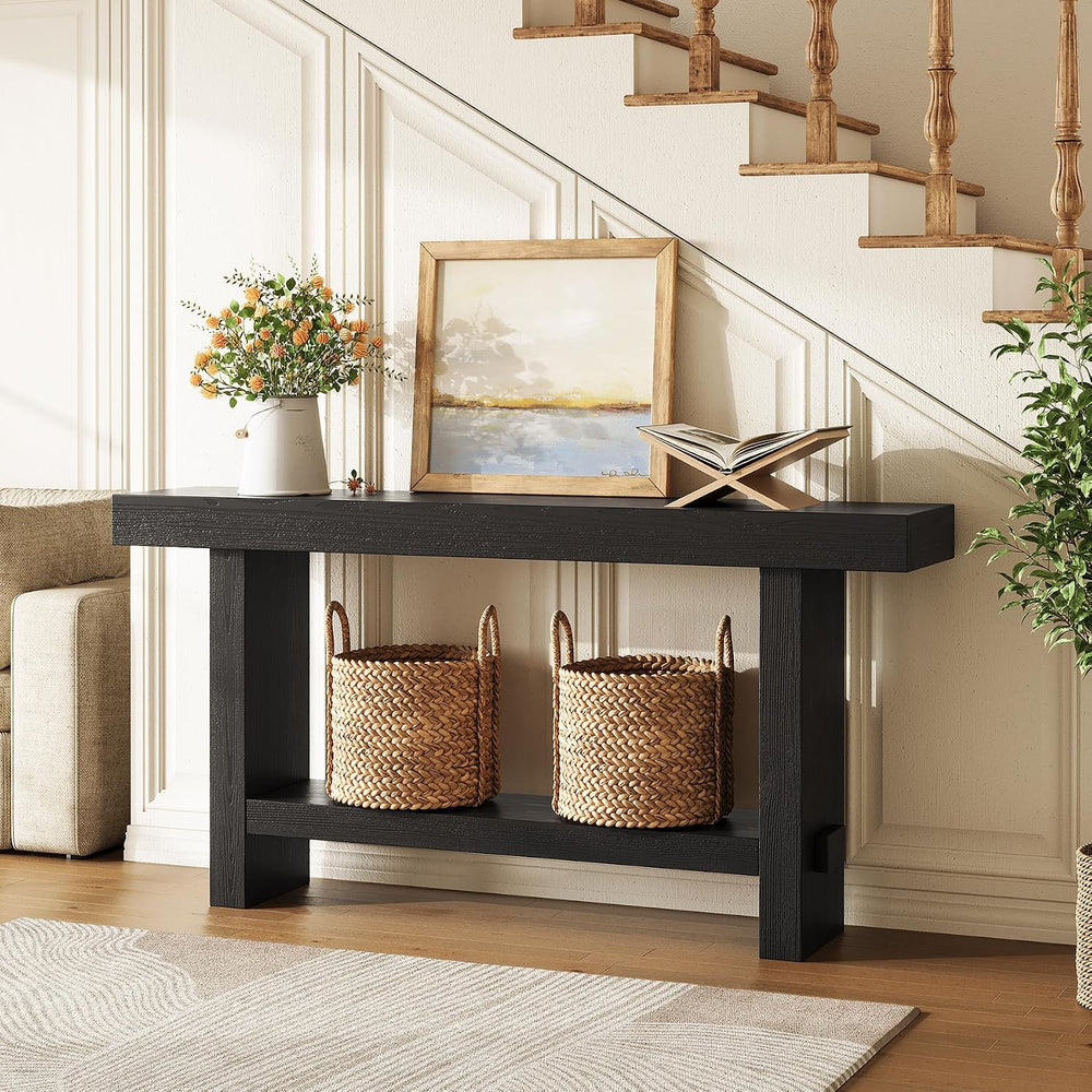 63-Inch Solid Wood Console Table, 2-Tier Narrow Farmhouse Entryway Table for ...