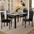 5-Piece Dining Table Set for 4, Faux Marble Top Kitchen Table with 4 Upholstered Chairs, Sturdy Metal Frame Space Saving Dinner Set for Small Spaces Apartments, White & Black