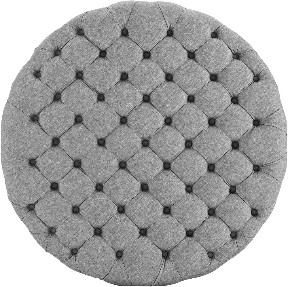ModwayEEI-2225-LGRAmourFabric Upholstered Button-Tufted RoundOttomanLight Gray