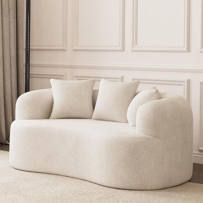 ONEMMLION 69" Modern Curved Loveseat Sofa for Living Room, Cream White | Chenille Oversized Plush 2-Seater Boucle Cloud Love Seat Couch with Extra-Deep Seating for Small Spaces, Apartment