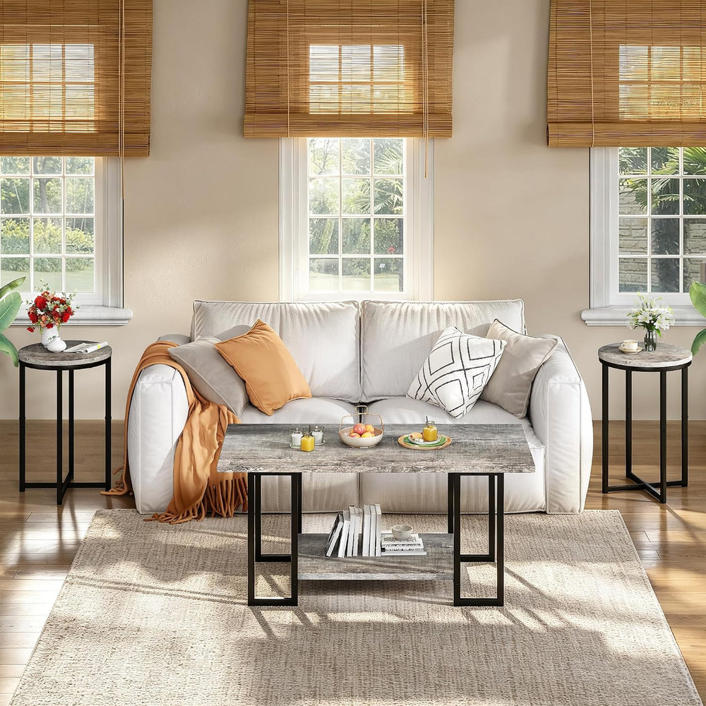 AWQM Coffee Table Set of 3, Modern Wood Living Room Table Set, Gray