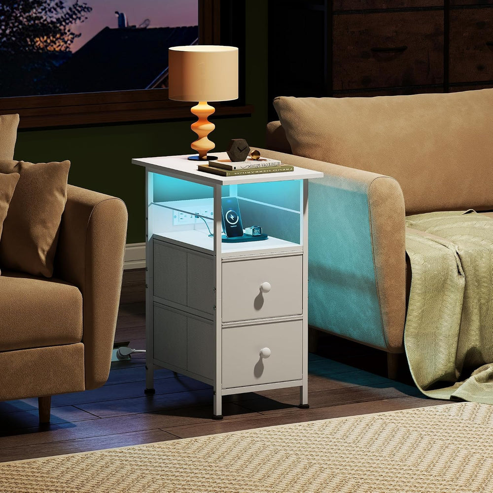 WLIVE Nightstand Set of 2 with Charging Station, End Table Sets with LED Ligh...