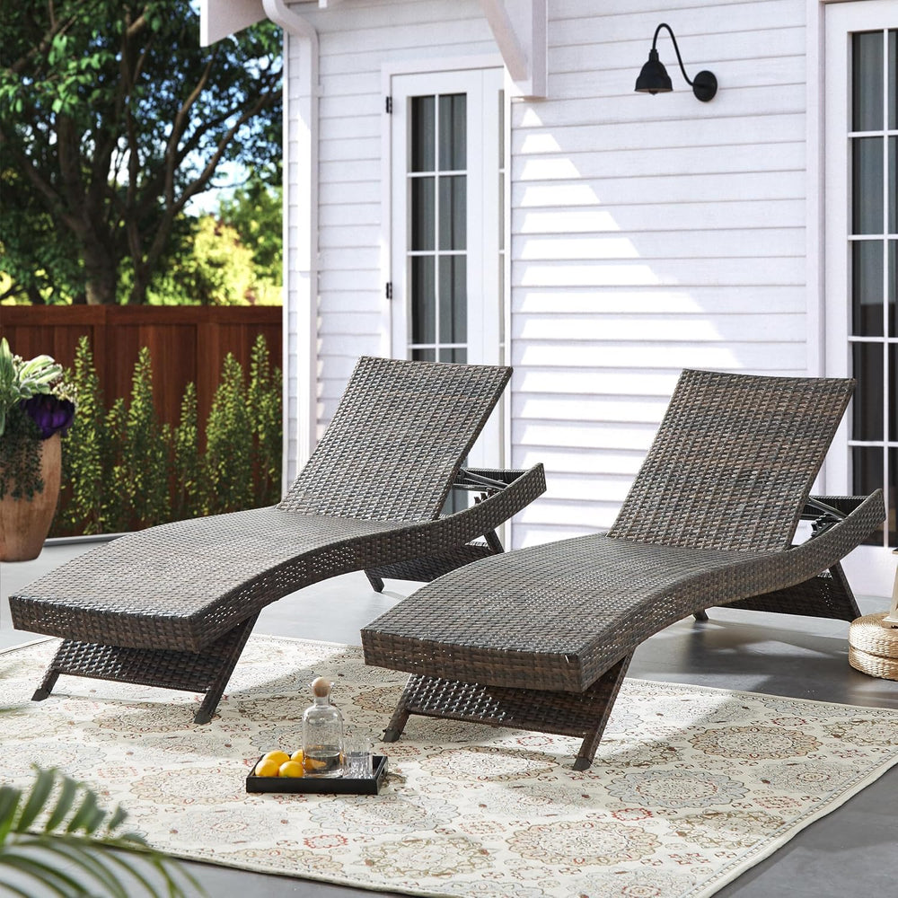 79'' Long Reclining Chaise Lounge Set (Set of 2), Outdoor Wicker Recl...