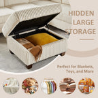 VANOMi Sectional Corner Couch, Corduroy L Shaped Sofa with Storage Ottoman,V Shaped Sectional Sofa, Corner 6-Seat Upholstered Couch with Chaise,Beige