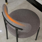 DYHOME Dark Grey Dining Chairs Set of 6, Mid-Century Modern Dining Chairs, Kitchen Dining Room Chairs, Curved Backrest Round Upholstered Boucle Sherpa Dining Chair with Black Metal Legs