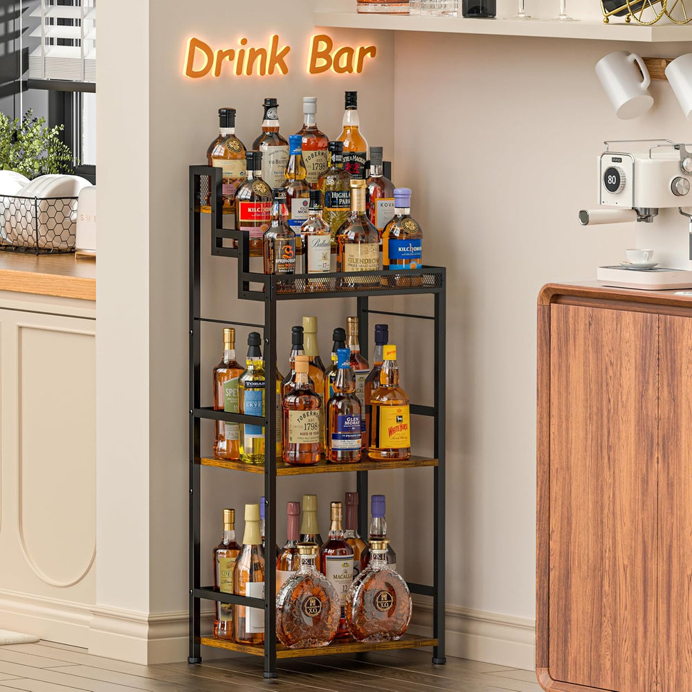 5-Tier Trapezoidal Liquor Cabinet Bar for Home, Stepped Wine Rack Freestandin...