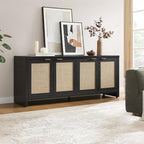 SICOTAS TV Stand for Living Room Boho Entertainment Center for Bedroom with 4 Rattan Cabinets Farmhouse Television Stands with Storage Large Media Console Table for TVs up to 65 Inch