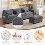 Ball & Cast 109" Oversized Sectional Sofa,Comfy Cloud Couch W/Movable Storage Ottoman,L Shaped Sectional Sofa W/USB Charging Port,Phone Holder&Side Pocke,Chenille Fabric,for Living Room,Gray