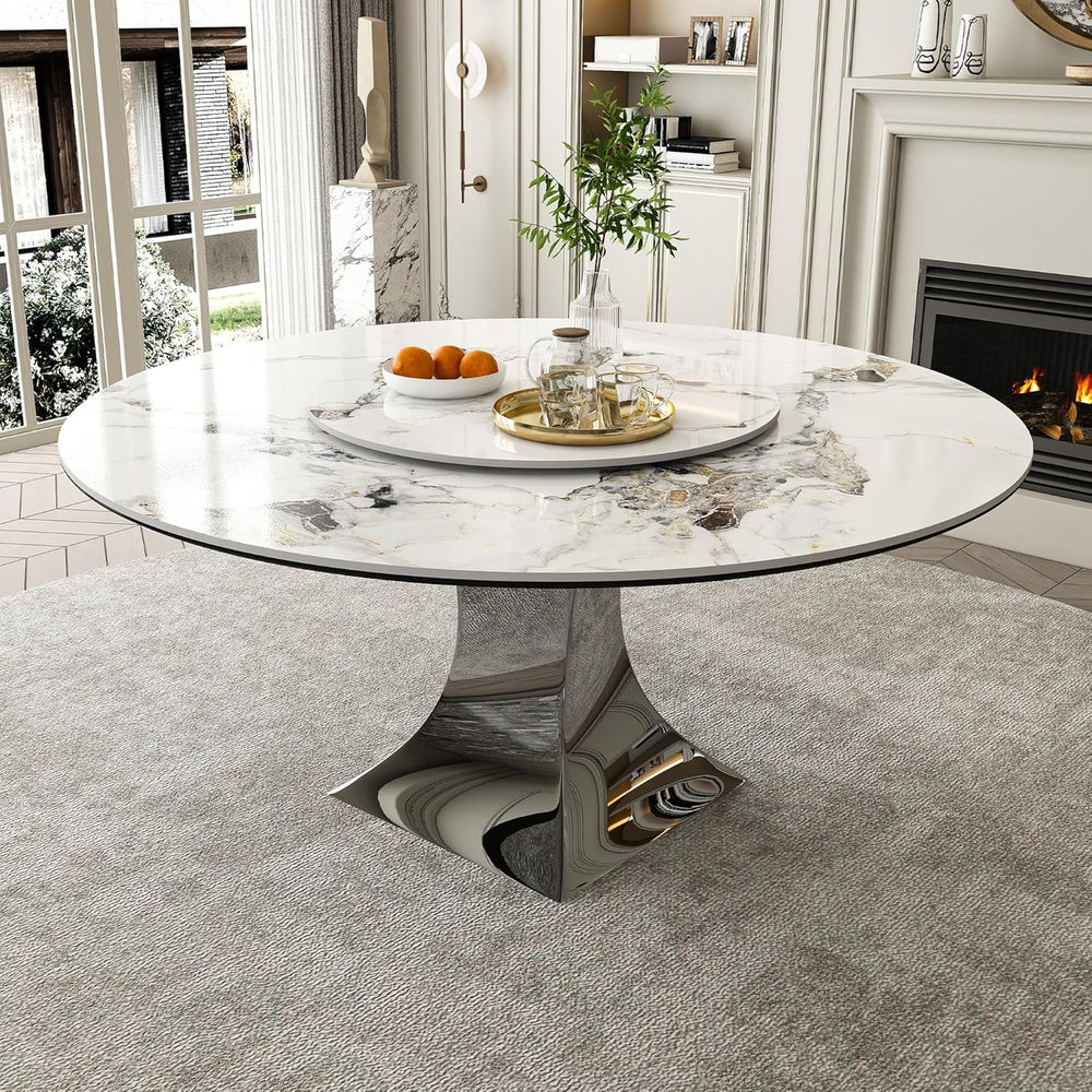 Montary 59” Modern Round Dining Table for 6-8, Artificial Marble Dining Room ...