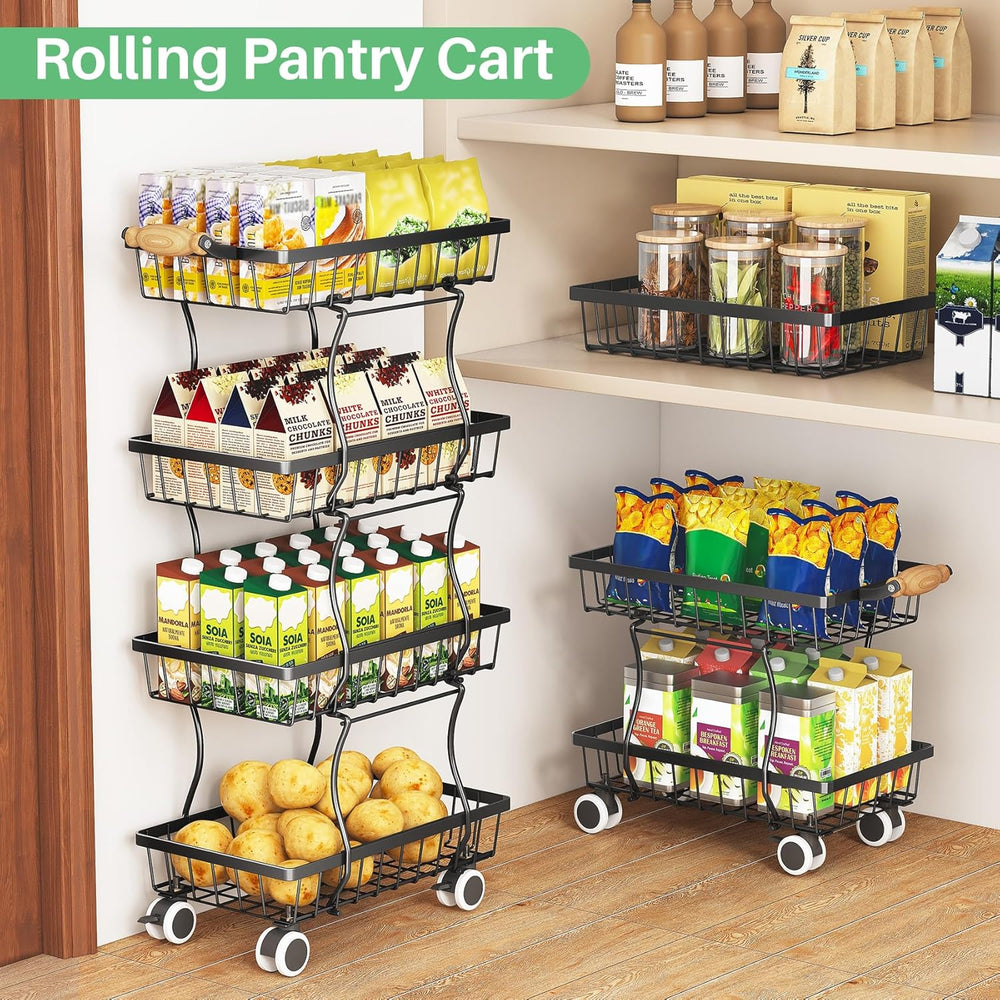 SAYZH Fruit Basket Kitchen Pantry Organizers and Storage - 4 Tier Stackable M...