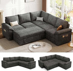 85 Inch Modular Sectional Sofa with Pull Out Bed,L Shaped 5 Seat Sectional Sleeper Sofa with Storage,Sectional Couches for Living Room,Cloud Modular Couch,Removable Sofa Cover, Dark Grey