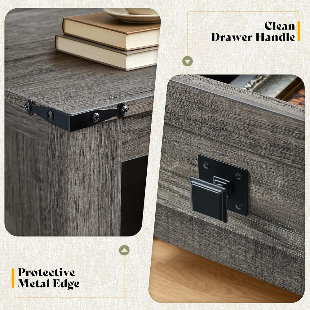 AMERLIFE Farmhouse Wood Nightstand Set of 2, End Table with Drawers, Grey | N...