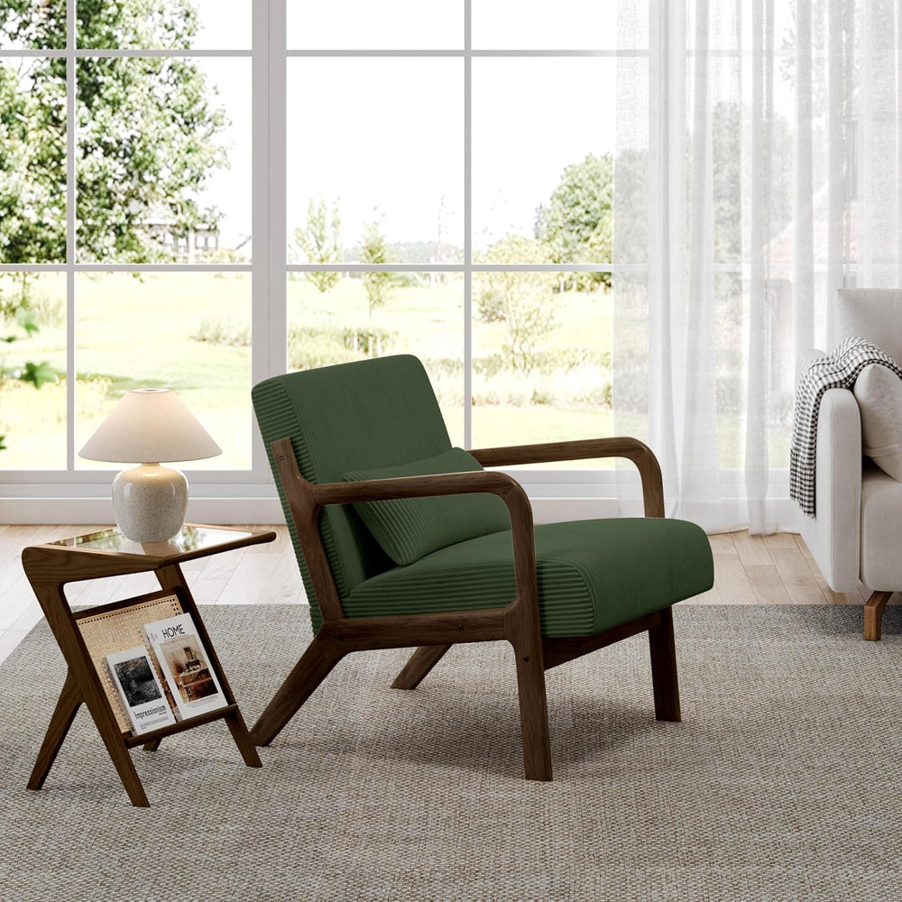 Yaheetech Accent Chair for Living Room, Corduroy Mid Century Modern Reading A...