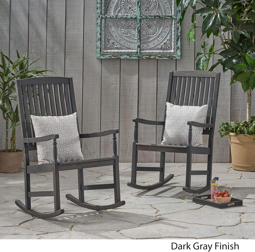 Great Deal Furniture GDFStudio Outdoor Acacia Wood Rocking Chairs (Set of 2),...