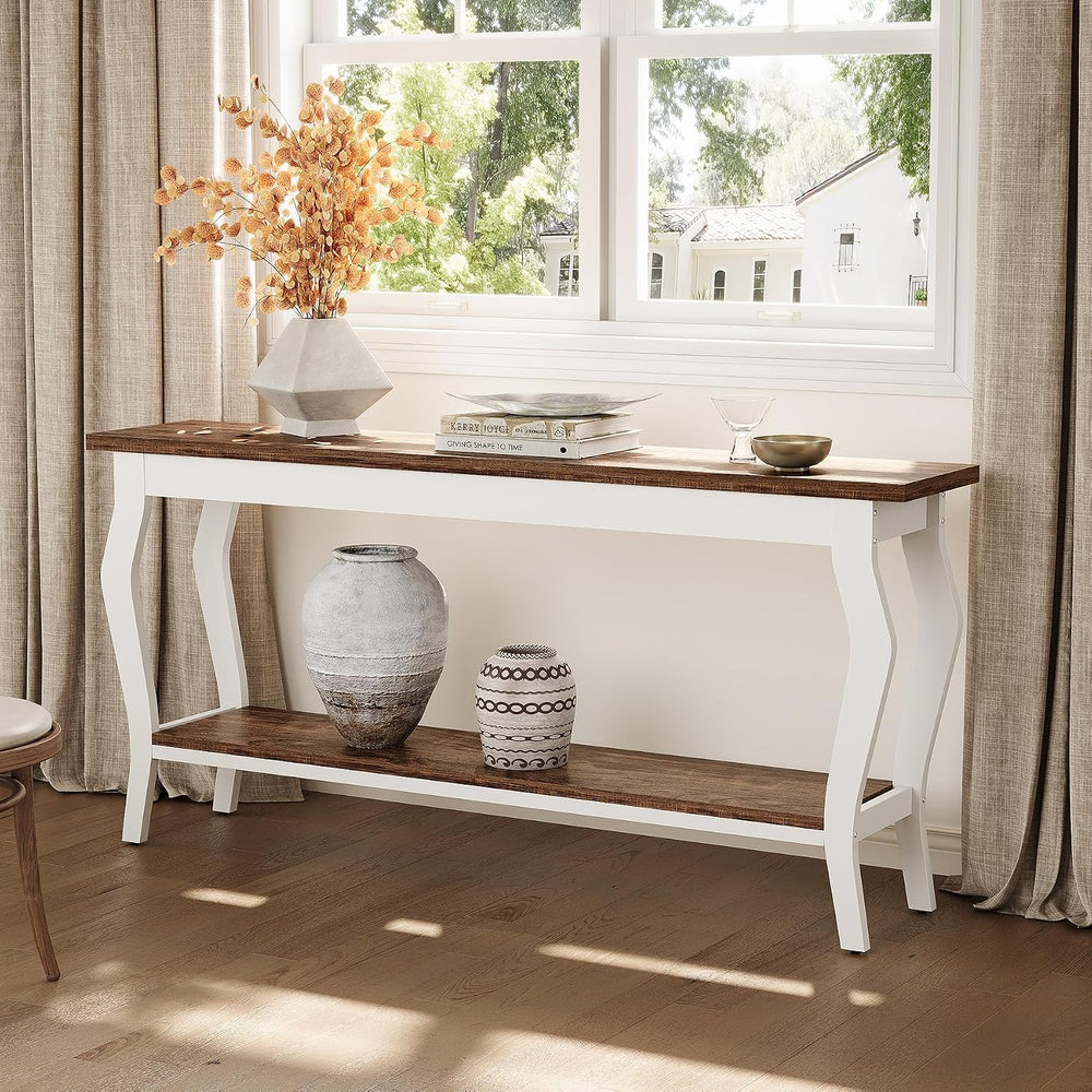 LITTLE TREE 70.9 Inches Long Console Table, 2-Tier Vintage Wooden Sofa Table ...