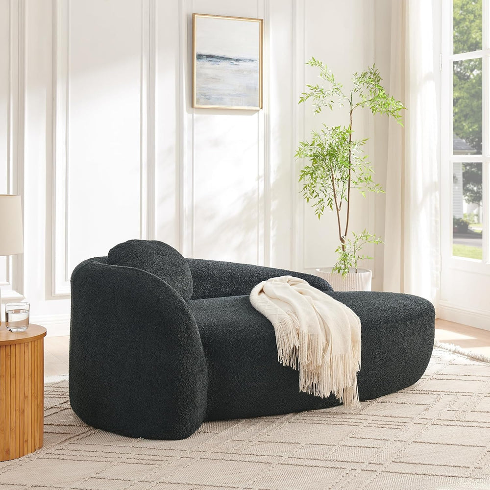 Full Foam Chaise Lounge Chair Indoor, Boucle Upholstered Chaise Lounge Sofa B...