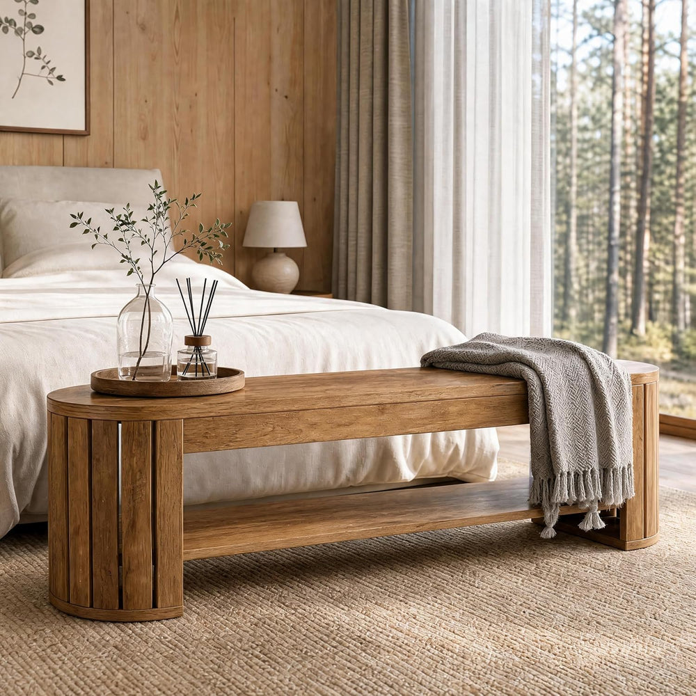 Tribesigns 63'' Shoe Storage Bench,Wooden Narrow 2-Tier Entryway Benc...