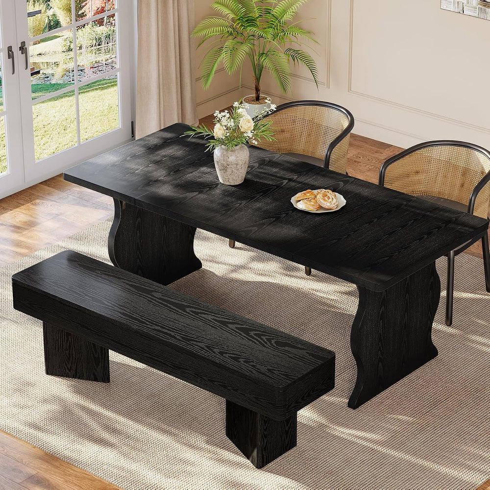 Tribesigns 47.24" Dining Bench, Modern Black Dining Table Bench with Stu...