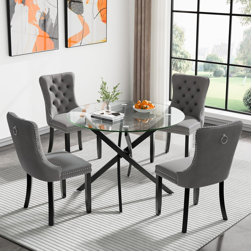 Small Round Dining Table Set for 4, Modern Glass Kitchen Table Chairs Set of ...