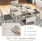 38.2'' Square Solid Wood Dining Table for 4, Farmhouse Kitchen Table for Kitchen, Dining Room, Restaurant, Natural Eco-Friendly, Washed Gray