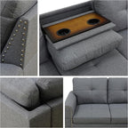 L-Shaped Sectional Sofa with Movable Chaise & Storage Ottoman, Lounge 3-Piece Modular Convertible Couches for Living Room, Apartment & Office, Dark Grey