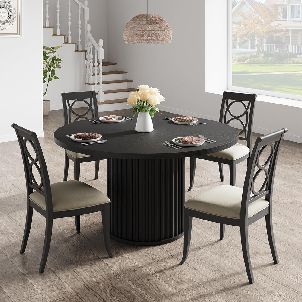 GarveeHome 47Inch Round Dining Table for 4-6 People, Black Dining Room Table ...