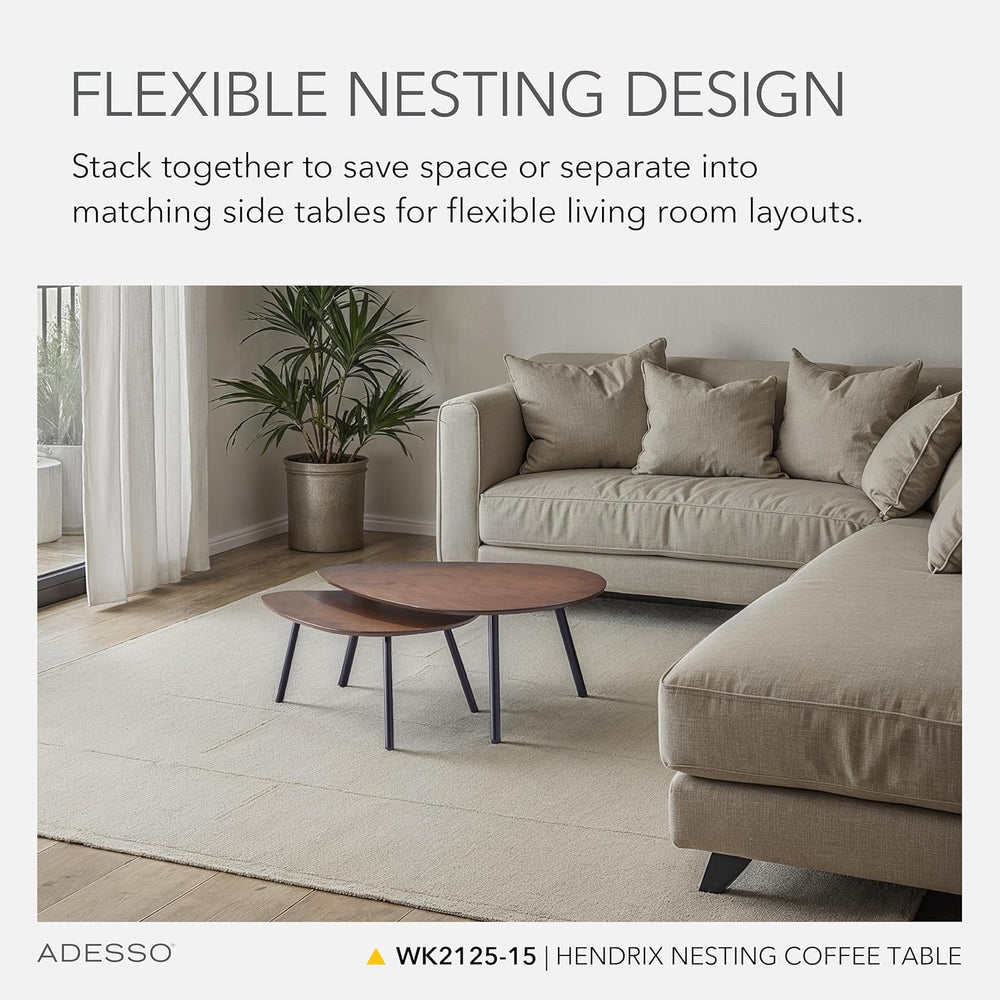 Adesso Set of 2 Nesting Coffee Tables, Walnut Oak & Matte Black | Hendrix...