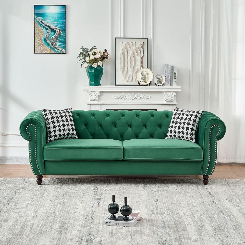 Chesterfield Velvet Combination Sofa, Mid Century 3-Seater and Loveseat Sofa ...