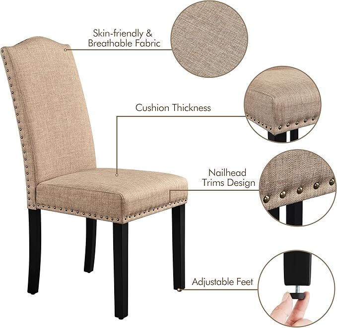 Yaheetech Upholstered Dining Chairs Set of 2, Modern Kitchen Chairs with Nail...