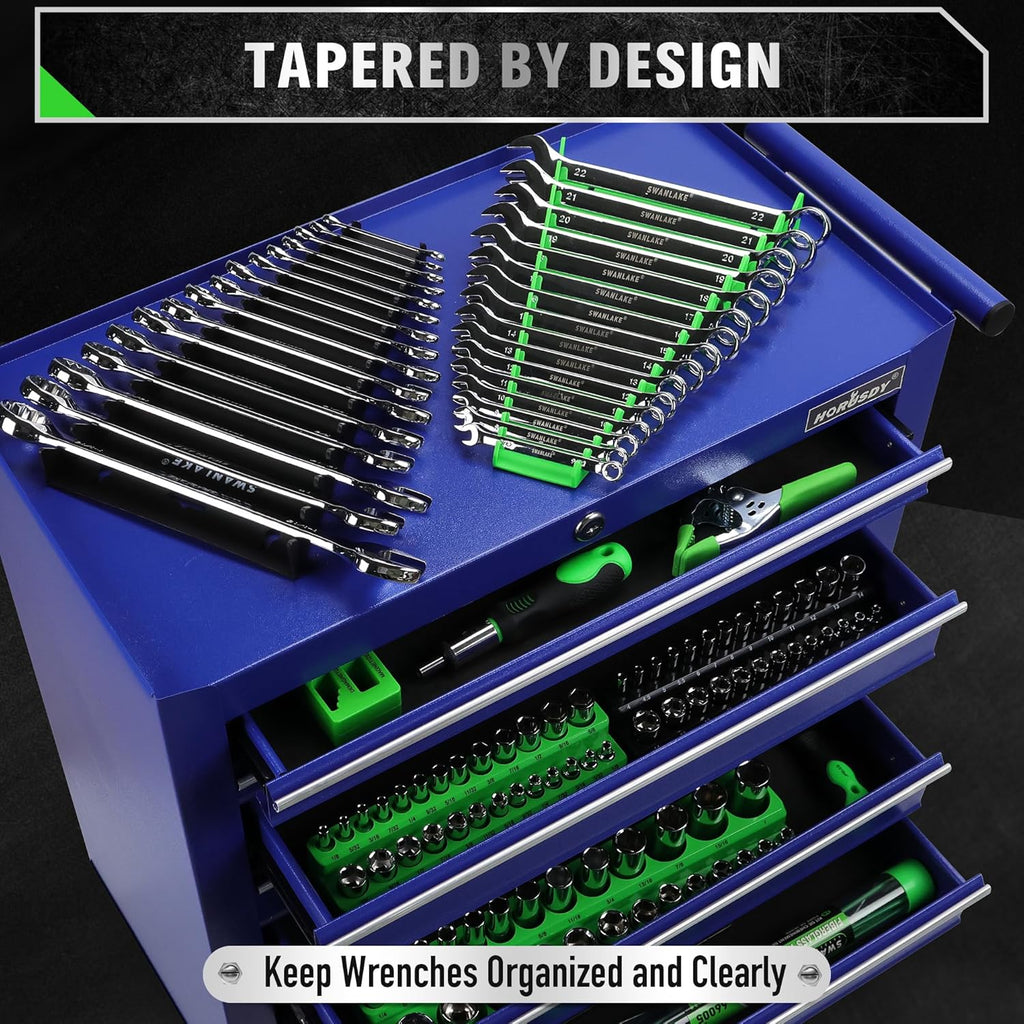 SWANLAKE GARDEN TOOLS Magnetic Wrench Organizer 2-Piece, 32-Slot Drawer Storage, SAE (1/4" to 1-1/16"), Metric (6mm to 24mm), Green and Black