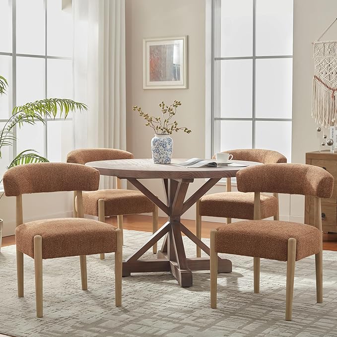 VKNOW Wooden Dining Chairs Set of 4, Modern Upholstered Dining Room Chairs wi...