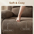 Manual Recliner Sectional Sofa Set, Corduroy L-Shaped Living Room Furniture Sets, Reclining Sectional Corner Couch and Recliner Chair Set for Home Office (Peanut, Sectional + Chair)