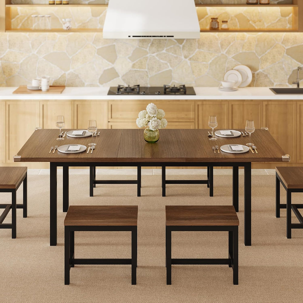 Einhomn 7-Piece Dining Table Set, 63" Extendable Kitchen Room Table with...
