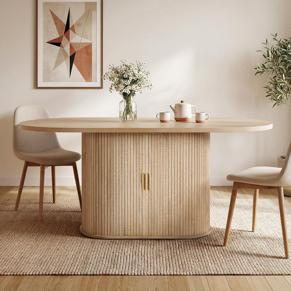 DWVO 70.9" Oval Dining Table for 6-8, Modern T-Shaped Kitchen Table with...