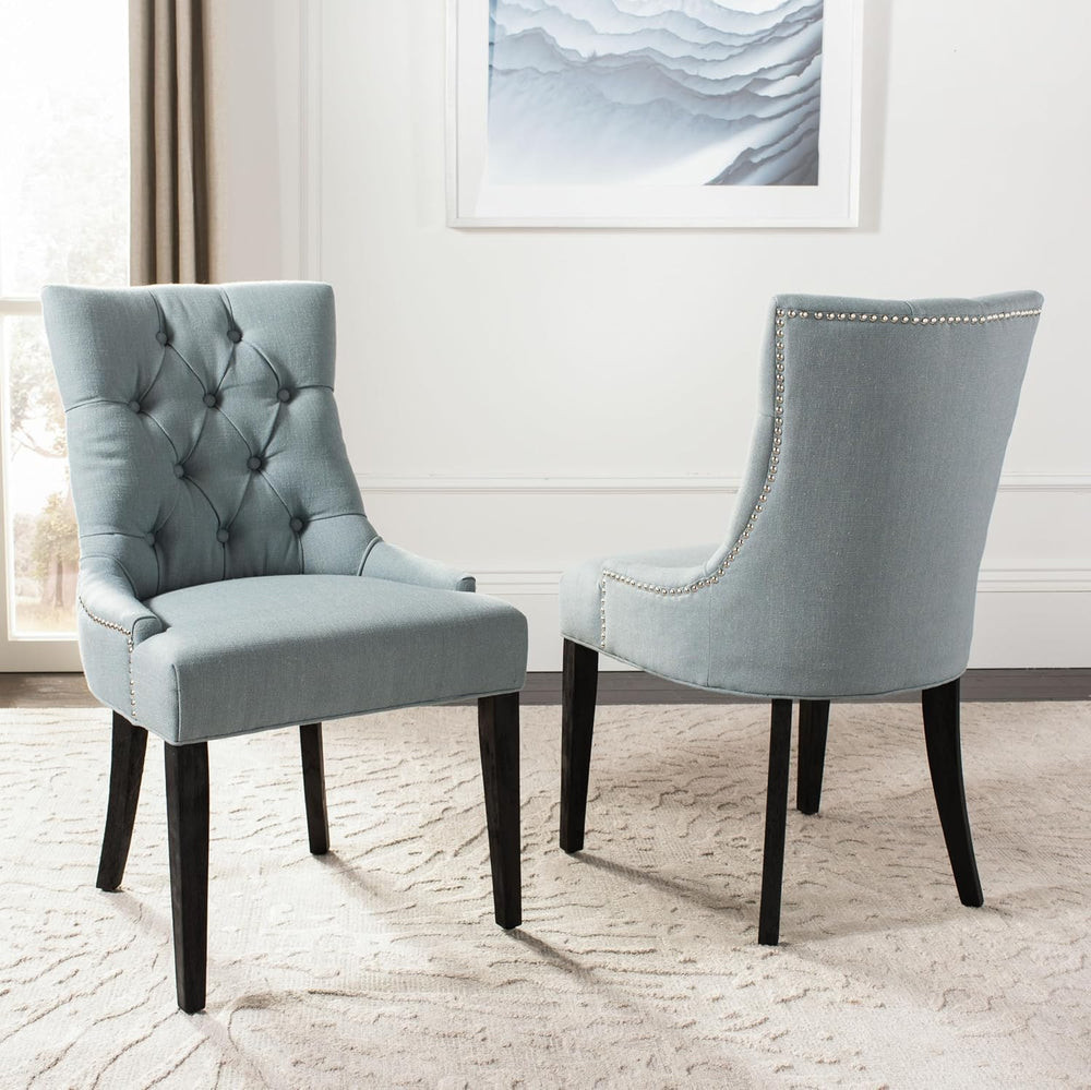 SAFAVIEH Home Collection - Abby Sky Blue Upholstered Dining Chair, Button Tuf...