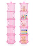 Libeder Mesh Hanging Storage Space Saver Bags Organizer,Foldable Storage Organizer 5 Compartments Toy Storage Basket for Kids Room Bathroom 2 Sets Pink