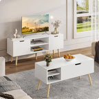 ALINE FURNITURE White TV Stand for 50 55 60+ inch TVs - Media Console with 2 Cabinets & Open Shelves, Solid Wood Legs - TV Consoles for Living Room - 22" H Entertainment Center for Bedroom