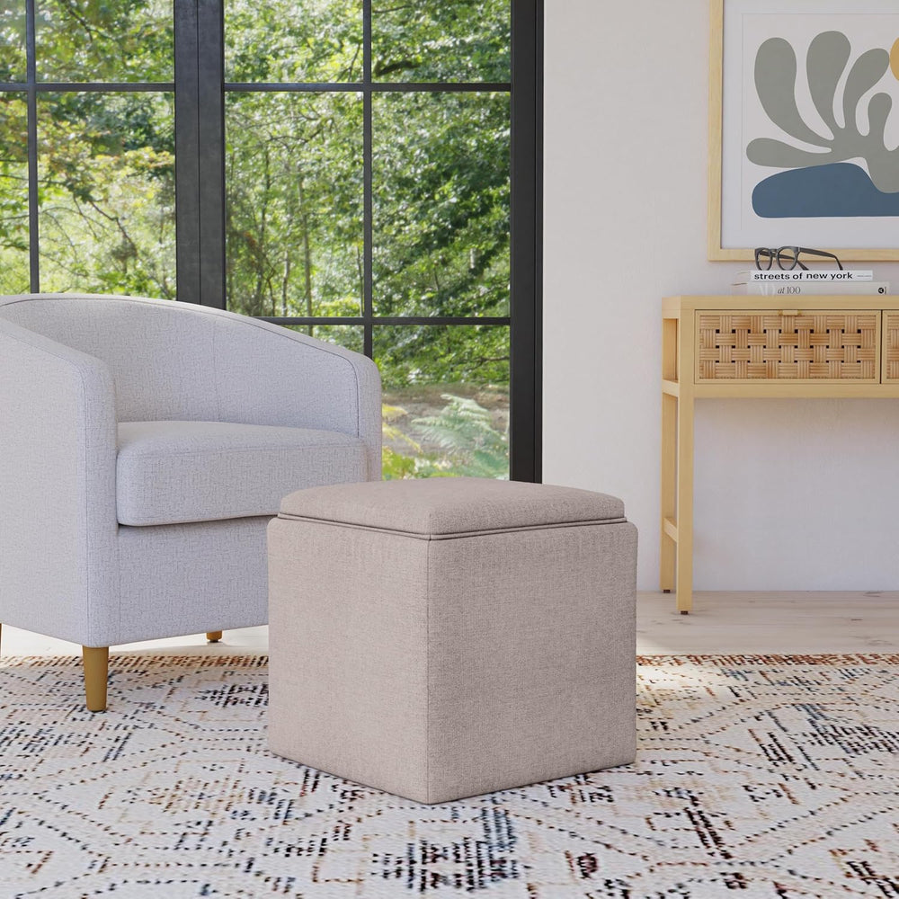 HomePop 17.5" Storage Ottoman with Tray Top - Light Brown Woven