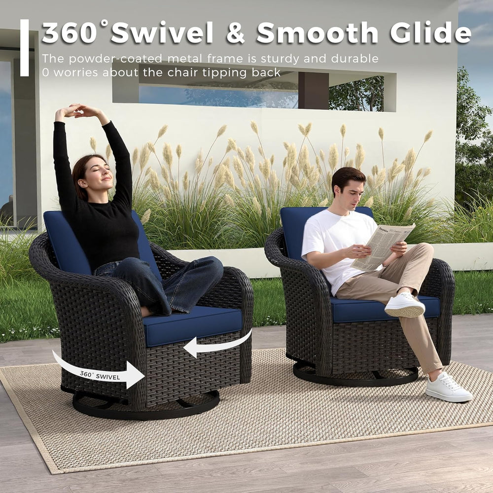 Outdoor Wicker 360 Degree Swivel Glider Rocker Chairs Set, Patio Conversation...
