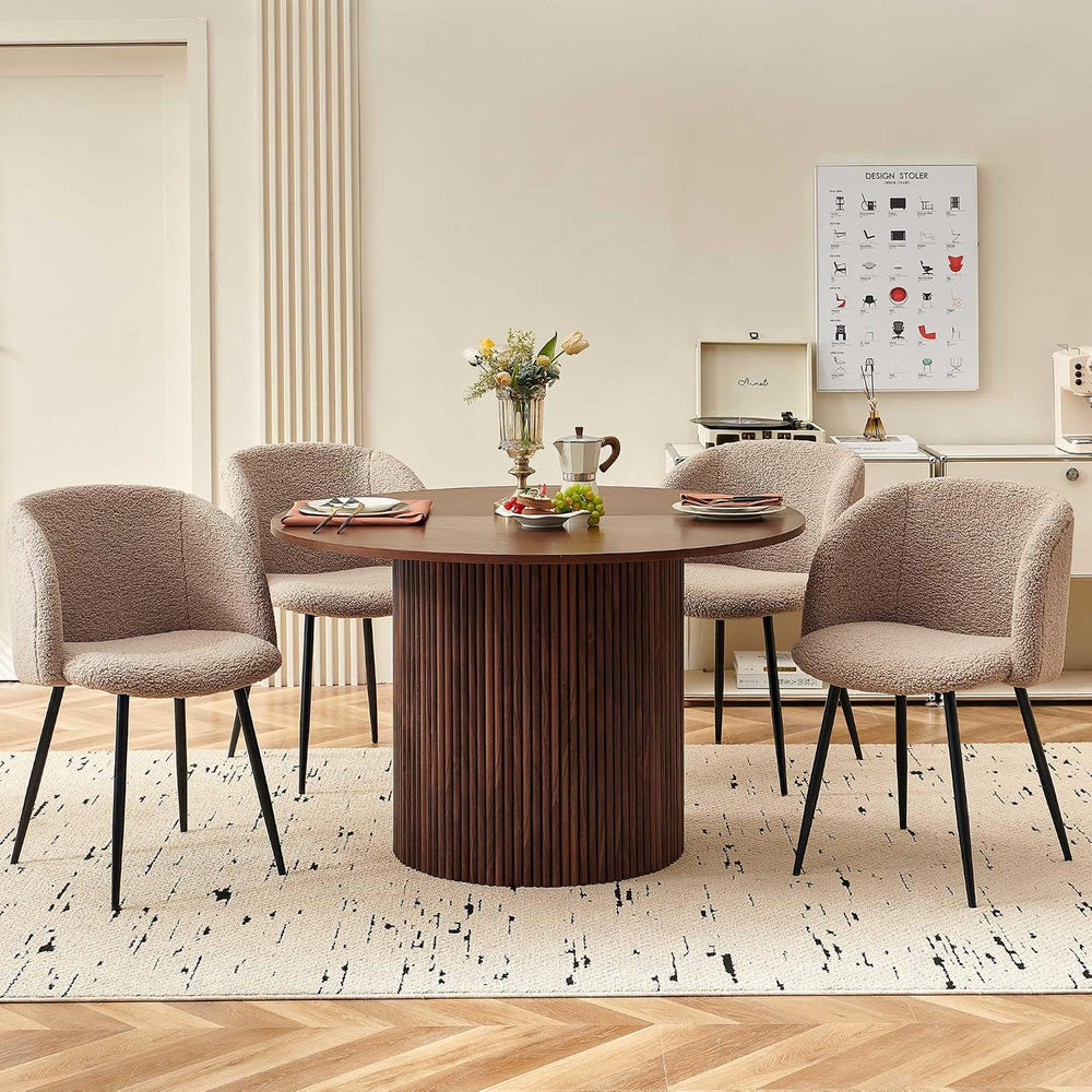 Homedot 47" Round Kitchen Dining Table Walnut for 4 with Veneer Tabletop...