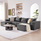 135.4" Cloud Couch Sectional, Modular Sectional Sofa with Deep Seat, Plush Corduroy U Shaped Boneless Couch, Convertible Sectional Couches for Living Room, 6Seat, Grey