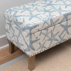 Linon Stephanie Cream and Light Blue Starfish Fully Upholstered Bench with Hidden Interior Storage
