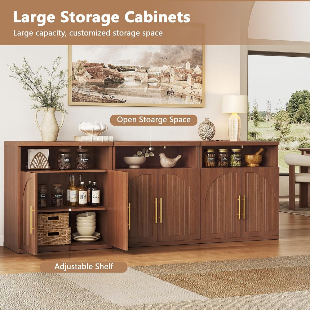 Fluted Buffet Cabinet with Storage, 31.5" Wide Wood Sideboard Credenza w...