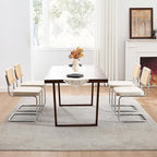 Zesthouse Natural Rattan Dining Chairs Set of 4, Mid Century Modern Dining Chairs with Solid Wood Back & Chrome Base, for Kitchen Living Room, Breuer Design Inspired, Upholstered Linen Fabric, Beige