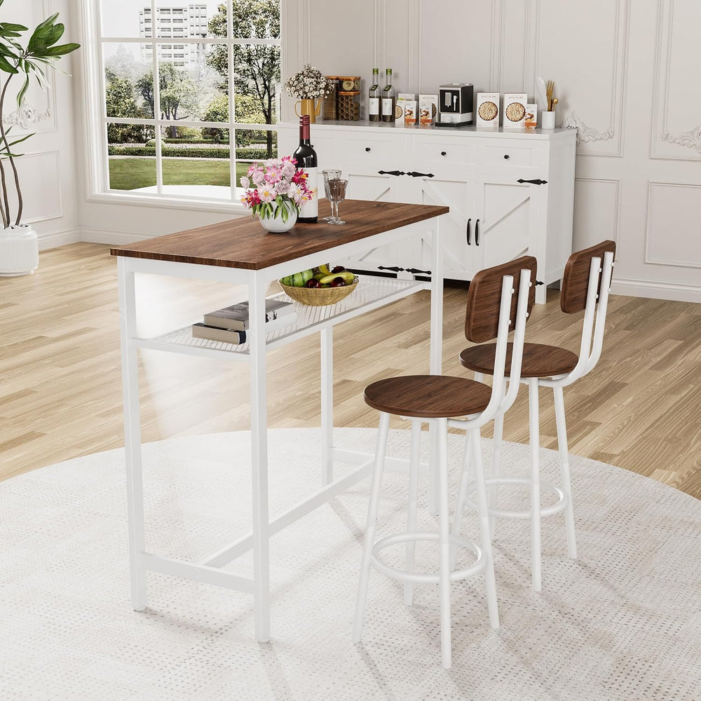 LUMISOL 3 Piece Counter Height Bar Table Set with Storage for 2, Modern Metal...