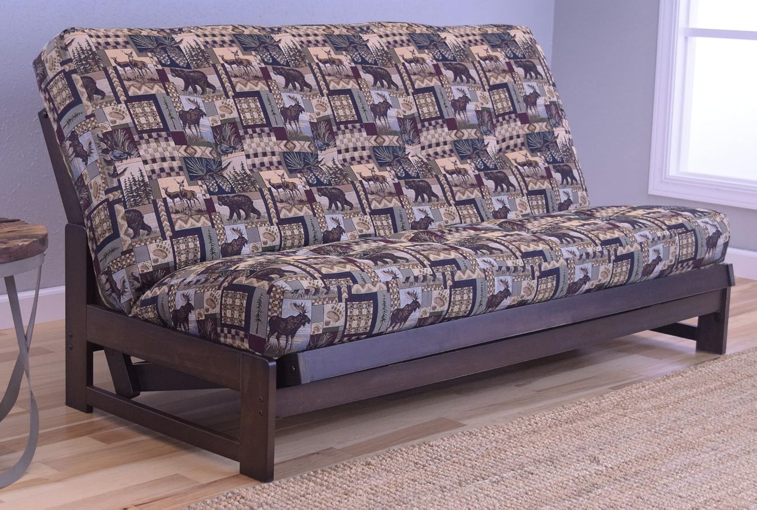 Colorado Reclaim Mocha Frame and Mattress Set w/Choice of Fabrics, 7 Inch Innerspring Futon Sofa Bed Full Size Aspen Style (Frame w/Pete's Cabin)