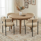 Boucle Dining Chairs Set of 2, Beige Dining Chairs with Upholstered Seat and Round Back, Mid-Century Modern Kitchen Chairs for Dining Room, Restaurant