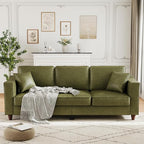 Faux Leather Couch with 2 Throw Pillows, Sofa Couches for Living Room, 3 Seater Sofa with Wide Armrests, Wood Legs, Deep Seats, Back Cushion, Sturdy Support Feet, for Office, Living Room, Olive Green