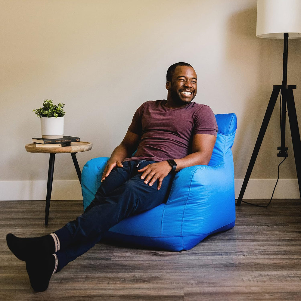 Big Joe Dorm Bean Bag Chair with Drink Holder and Pocket, Two Tone Blue Smart...